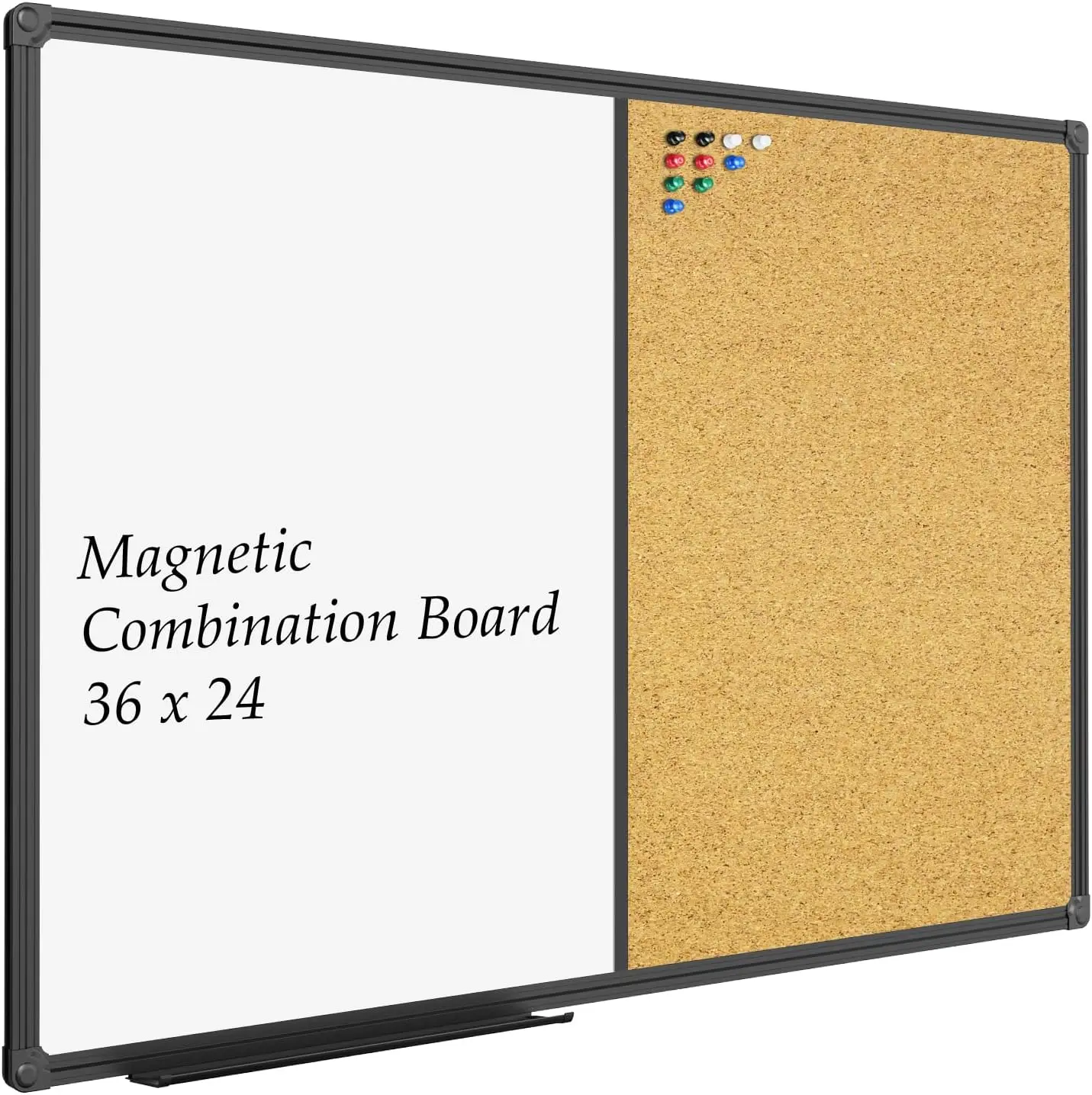 

Magnetic Whiteboard & Cork Bulletin Board 36x24, Black Aluminum Frame Wall Mounted Combo Board for Office Home School with Push
