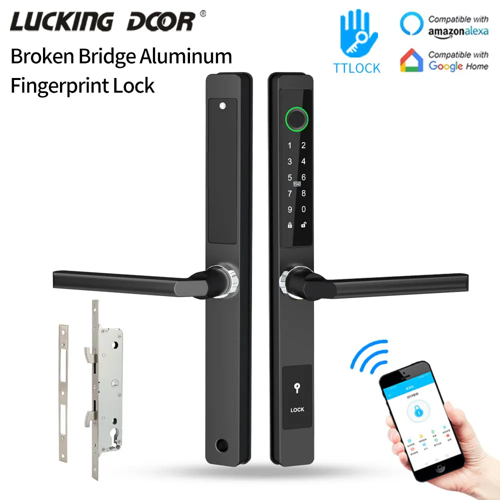 

TTLock App European Mortise Bluetooth Fingerprint Electronic Digital Smart Narrow Door Lock for Sliding Metal Framed Glass Door