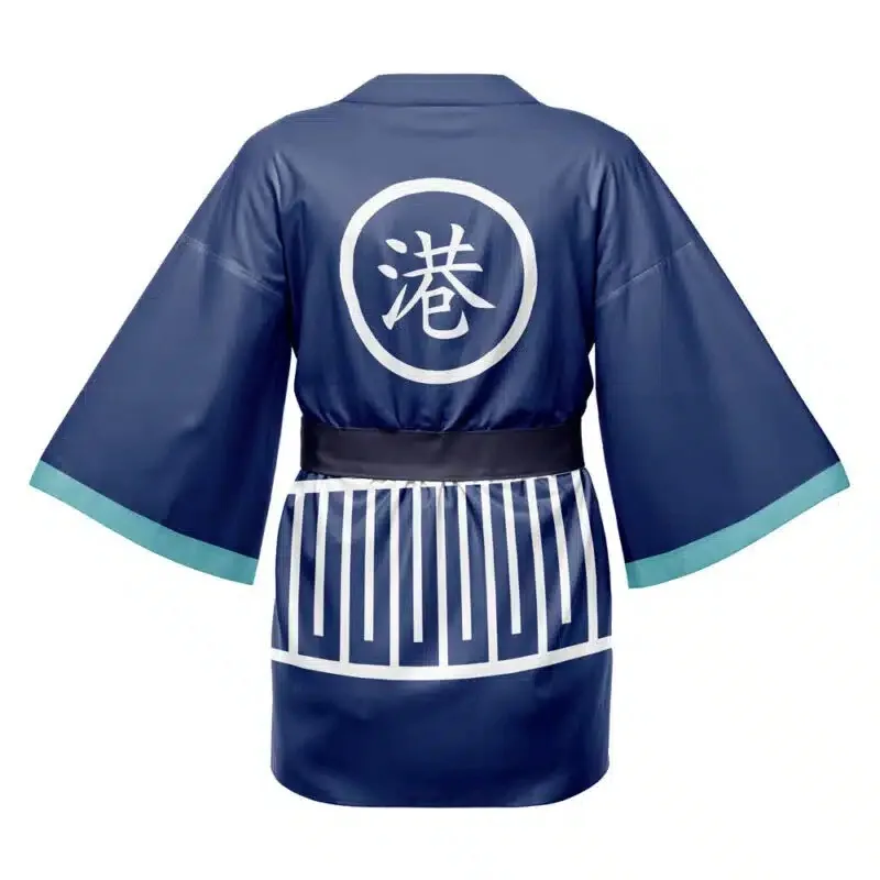 White Bearded Pirates Wave Pattern Black Background White Pattern Japanese Style Faupi Anime Surrounding Cosine Kimono