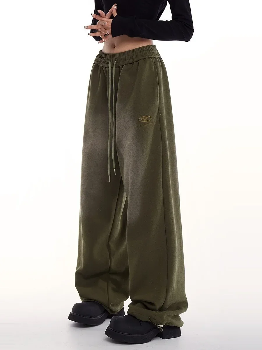 

PopPopRetro Women's Straight Leg Sports Pants Green American Style High Street Hip Hop Design Casual Jazz Dance Trousers