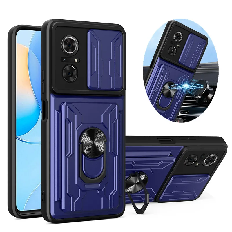 Case For Honor 90 70 50 X9 A B X30 4G 5G Slide Stand Ring Camera Military Grade Card Slot Cover