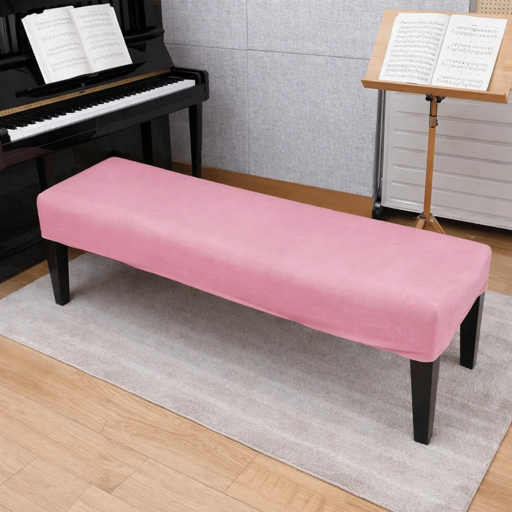 Elastic Bench Chair Cover Rectangular Shape Removable Bench Slipcover Washable Solid Color Piano Chair Protector Dining Room