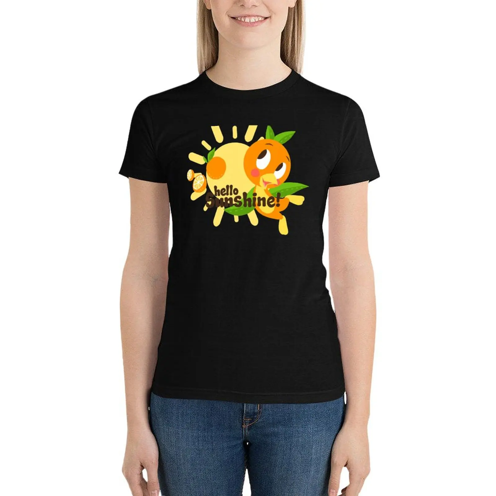 

Hello Sunshine! - Orange Bird (green background) T-Shirt vintage clothes korean fashion Female clothing Women t-shirts