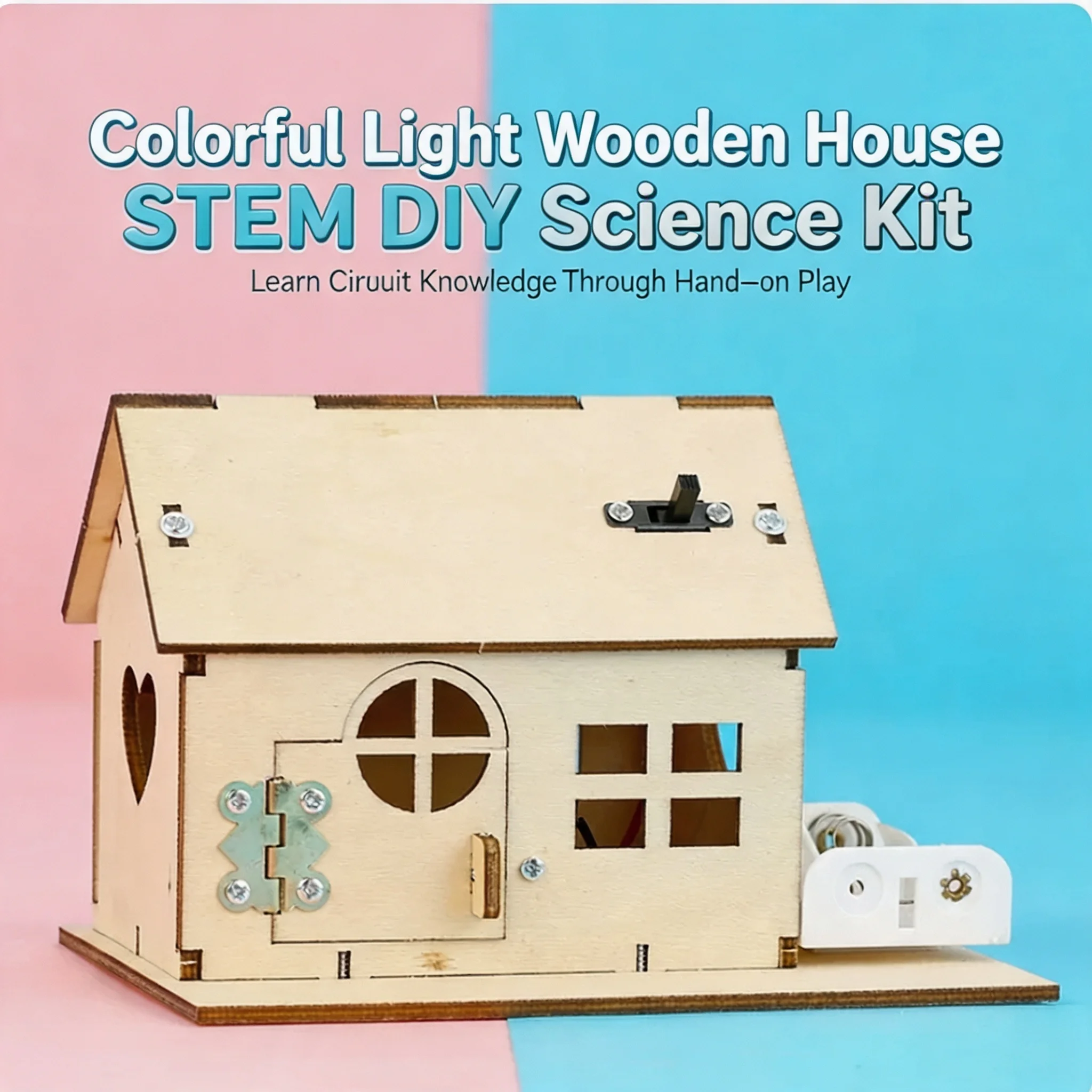 STEM DIY Wooden House with Colorful Lights Electronic Circuit Science Experiment Educational Assembly Toy for Students