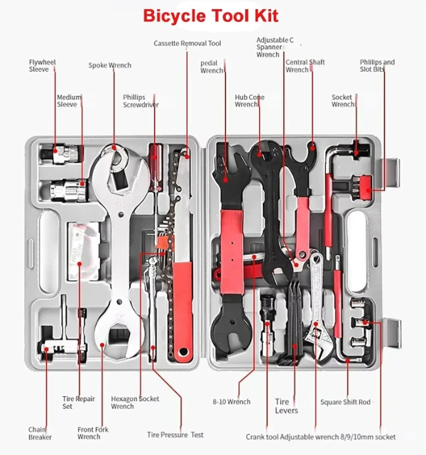 44pc Bicycle Repair Kit Chain Breaker Cutter Crank Puller Flywheel Removal Bike Wrench Fix Tool Bicy