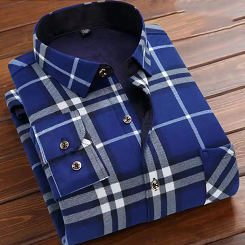 Camisa a rayas con cuello vuelto para hombre, cárdigan a cuadros con bolsillo y botones, Tops formales informales a la moda, Otoño e Invierno