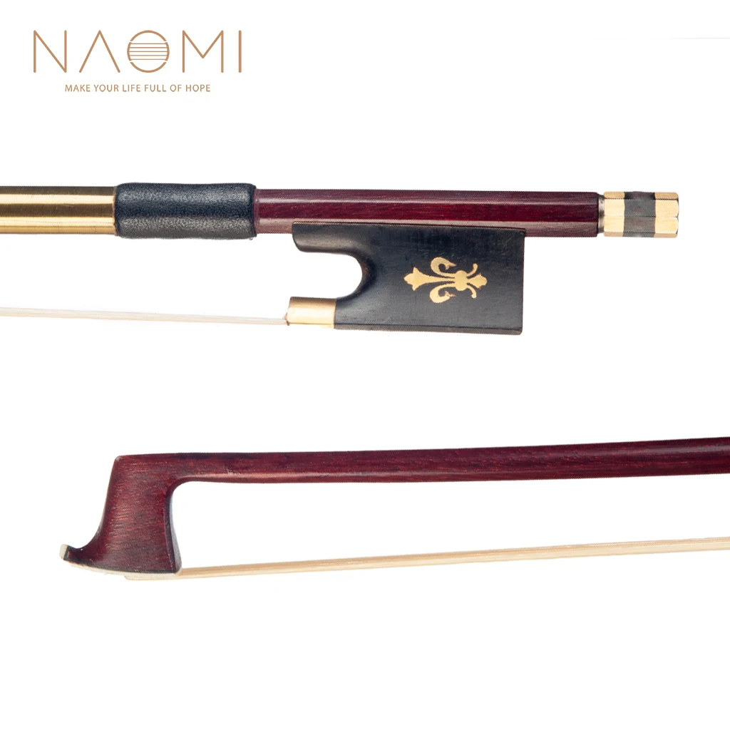 

NAOMI Brazilwood Bow 4/4 Fiddle/ Violin Bow Round Stick W/ Sheep Skin Grip Golden Wire Grip Ebony Frog For Beginner Use