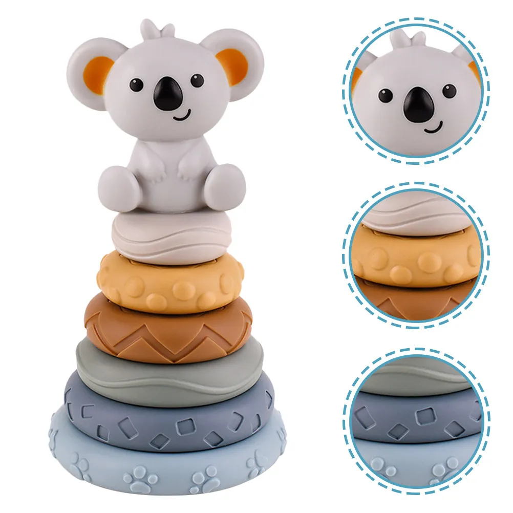 1Set Koala Rainbow Rings Stacking Stacker Early Educational Color Shape Learning Developmental Interactive Game for Kids