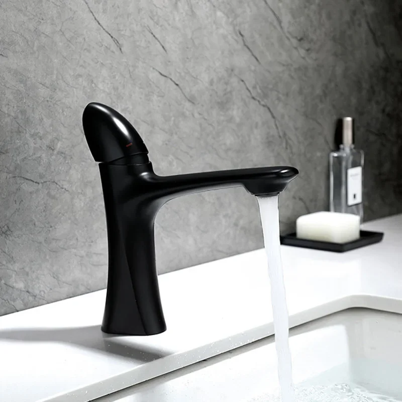 

Modern Minimalist Design Black Baking Paint For Bathroom Products Basin Faucets Hot & Cold Water Mixing Washbasin Sink Metal Tap