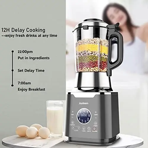 Joydeem Cooking Blender JD-D16, Hot and Cold Blender for Soy Milk & Juice, Soup Maker with Stew Pot, 1.75L(59 Oz), 1200W, Black