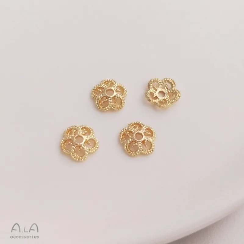 14K Gold Color Hollow Flower Holder Plum Blossom Bead Caps DIY Beading Separators for Bracelet Jewelry Making Accessories