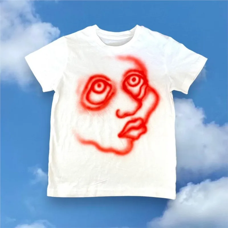 Gothic Abstract Portraits Printing Crop Tops 2000s Summer Punk Baby tee Sexy E-girl Streetwear Y2k White O-neck Clothing