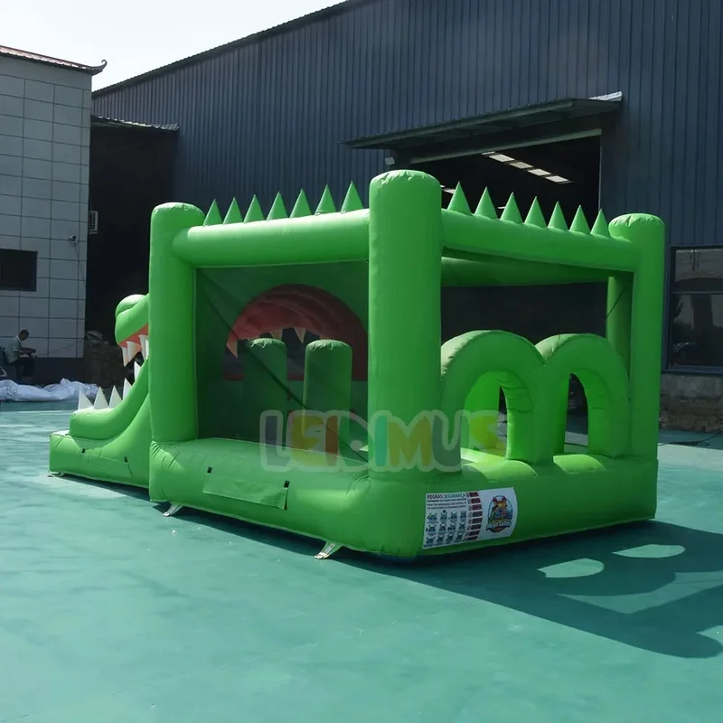 Green Crocodile Mouth Inflatable Obstacle Course Kids Inflatable Bounce House with Slide Combo for Event Carnival Entertainment