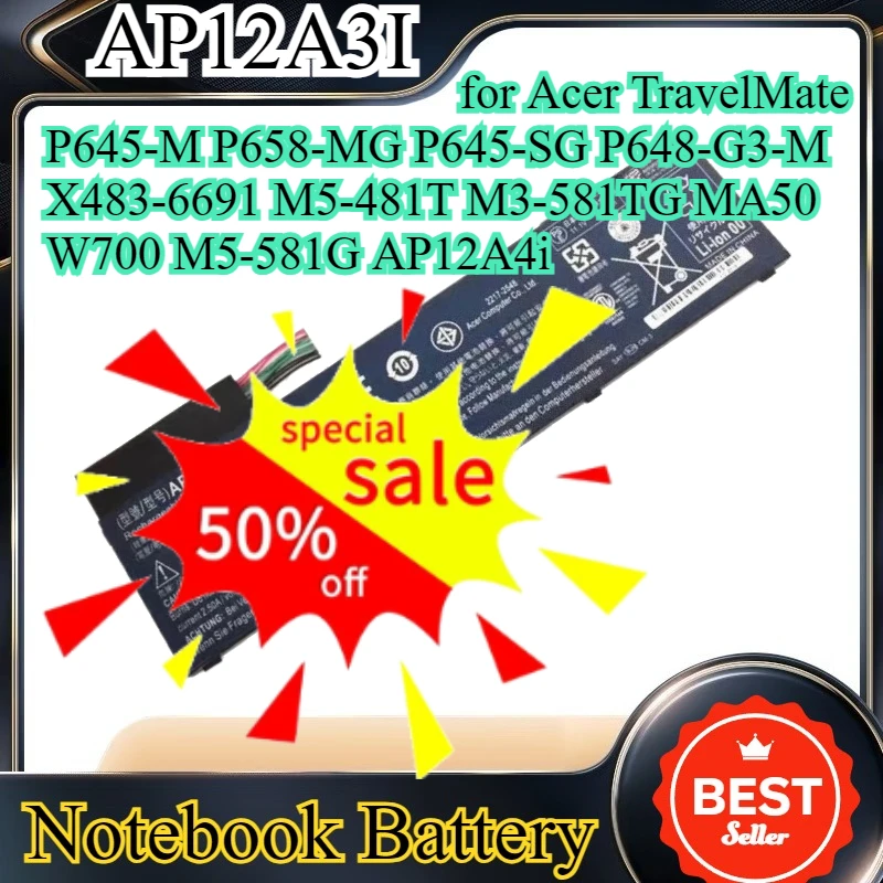 

Аккумулятор для ноутбуков Acer TravelMate P645-M, P658-MG, P645-SG, P648-G3-M, X483-6691, M5-481T, M3-581TG, MA50, W700, M5-581G (аналог AP12A3I, AP12A4i)