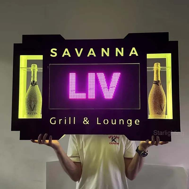Premium Custom LED Liquor Display StandNightclub  Rechargeable VIP Glorifier Display Screen LED Double Champagne Bottle Pr