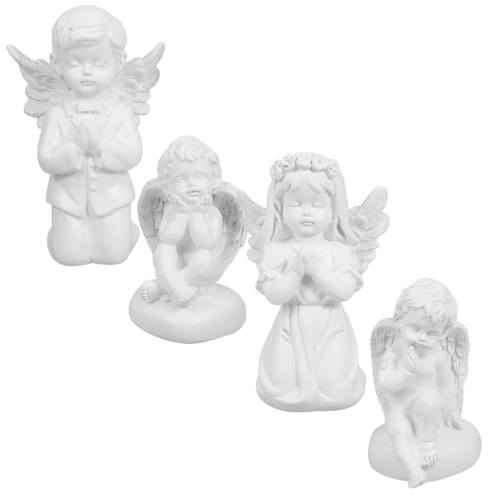 

4pcs Angel Figurines Resin Sculptures Angel Kneeling Statue Home Office Decor Desktop Bookshelf Statue Garden Ornament Cherub