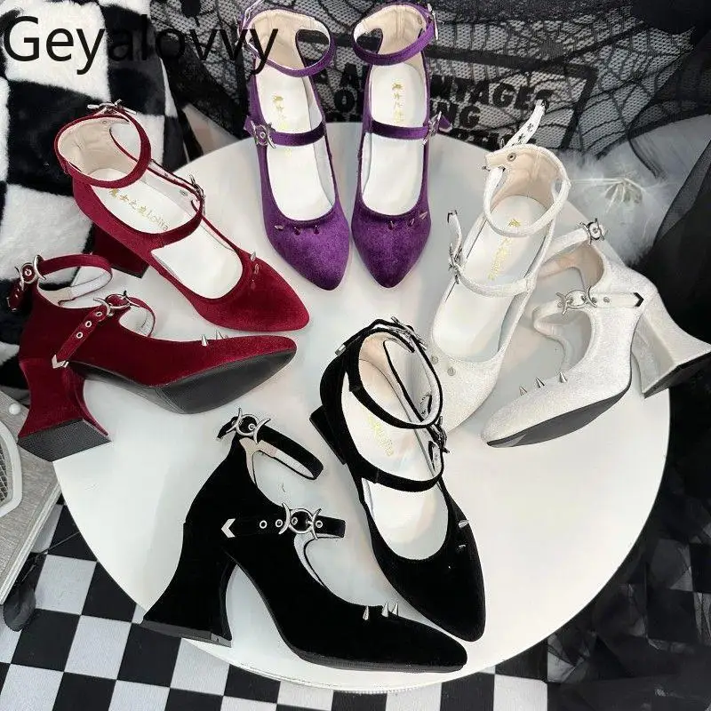

Spring Autumn Gothic Pointed High Heels Lolita Pumps Femme Punk Style Y2k Subculture Shallow Mouth Elegant Women's Shoes