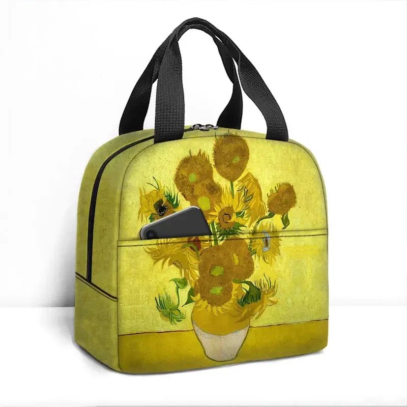 

Картина маслом Ван Гога Изолированная сумка для обеда Подсолнух Звездная ночь Скелет Сумка-холодильник Сумки для хранения еды Термальный ланч-бокс