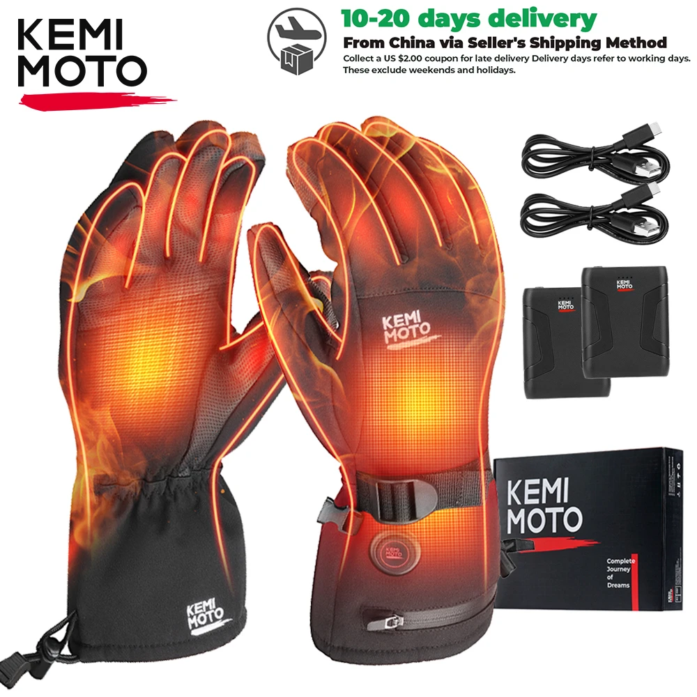 

KEMIMOTO Winter Skiing Heated Gloves Snowmobile Scooter Moto Gloves Waterproof Touch Screen Rechargeable Battery Hunting Fishing
