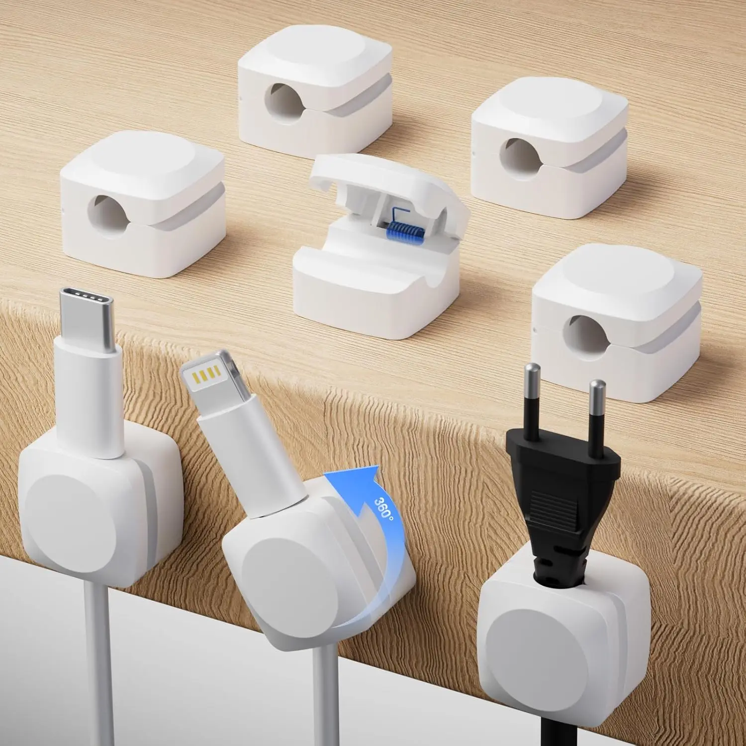 

Rotatable Cord Organizer, Enhanced Spring Cable Clips, Strong Adhesive Desk Cord Holder for Office, Nightstand, Car (8 White)
