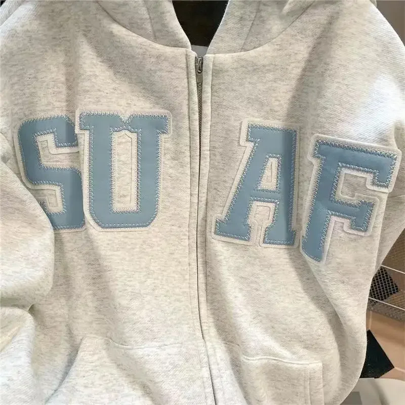 سترة سميكة من الصوف بغطاء للرأس وسحاب مفتوح سترة نسائية للخريف والشتاء معطف كلاسيكي على طراز الكلية الأمريكية