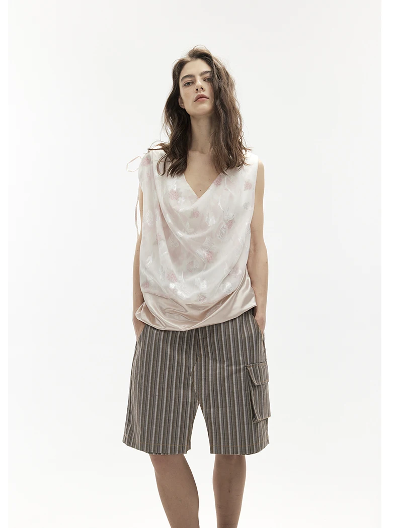 

Регулируемый свободный жилет от Jiuwu Park, оригинальный дизайн, цветочный шифон, пэчворк, летний, для отпуска, футболка, 100% полиэстер