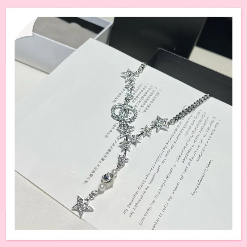 

Элитное ожерелье Niche Light Luxury High Version Explosion с двойной инкрустацией бриллиантами и бахромой, модная жемчужная цепочка на ключицу для женщин