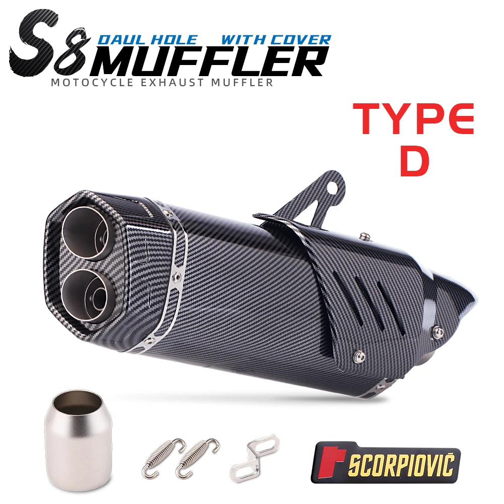 

51 мм глушитель выхлопной системы мотоцикла S8 глушитель с двойным отверстием для z400 er6n sv650 mt09 Z800 R1 cb650f cb1000r cbr250r zx4r R7