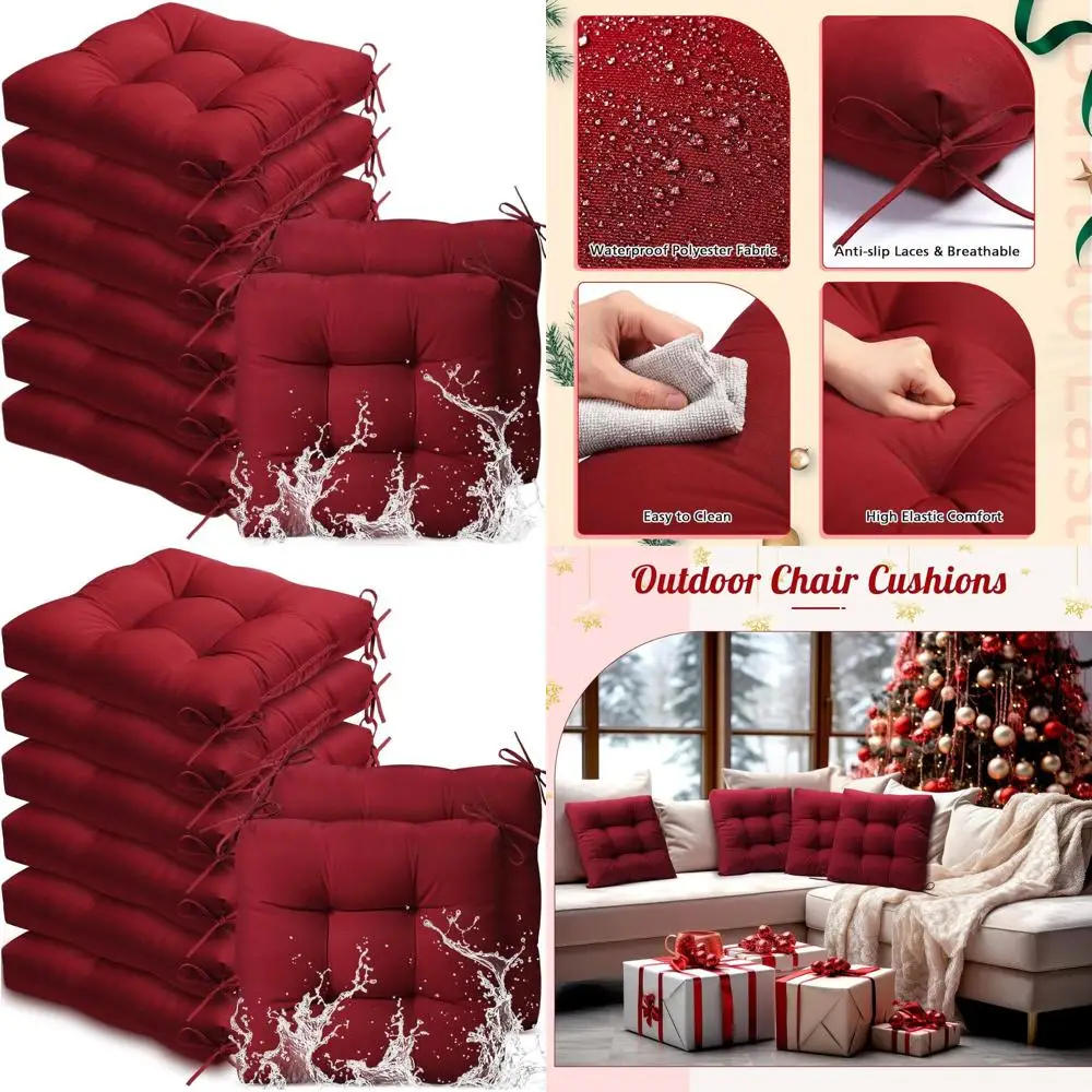 

Бордовые подушки для плетеных стульев для уличного патио, квадрат 18x18 дюймов, водонепроницаемые с завязками
