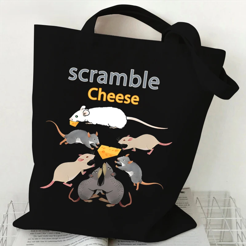 Rat Shopping Bags Women Harajuku Animal Rat Shoulder Bags Vintage Reusable Women Tote Bags Rat Scramble Cheese Women\'s Handbags