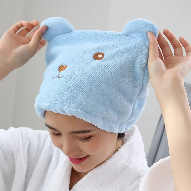 

Bear dry hair cap cute absorbent and quick-drying headscarf double-sided coral fleece shower cap wipe headscarf towels bathroom