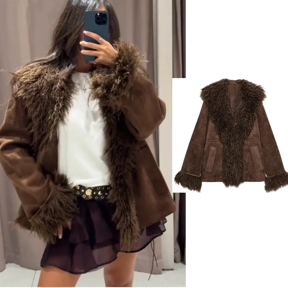 

Элегантные женские пальто в стиле пэчворк из искусственного меха, однотонные женские пальто с длинными рукавами, куртки, женская осенне-зимняя шикарная женская верхняя одежда