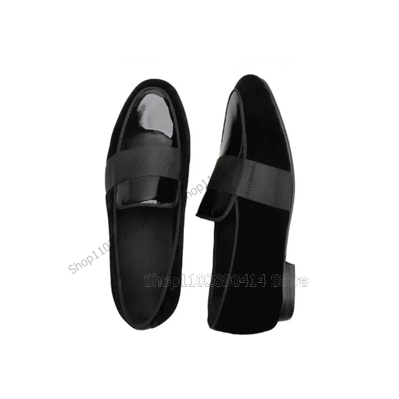 Homens Preto Riband Decor Patchwork Loafers, Deslizamento Em Sapatos, Sapatos Casuais, Feito À Mão, Festa, Banquete, Escritório, Vestido Masculino, Moda, Luxo