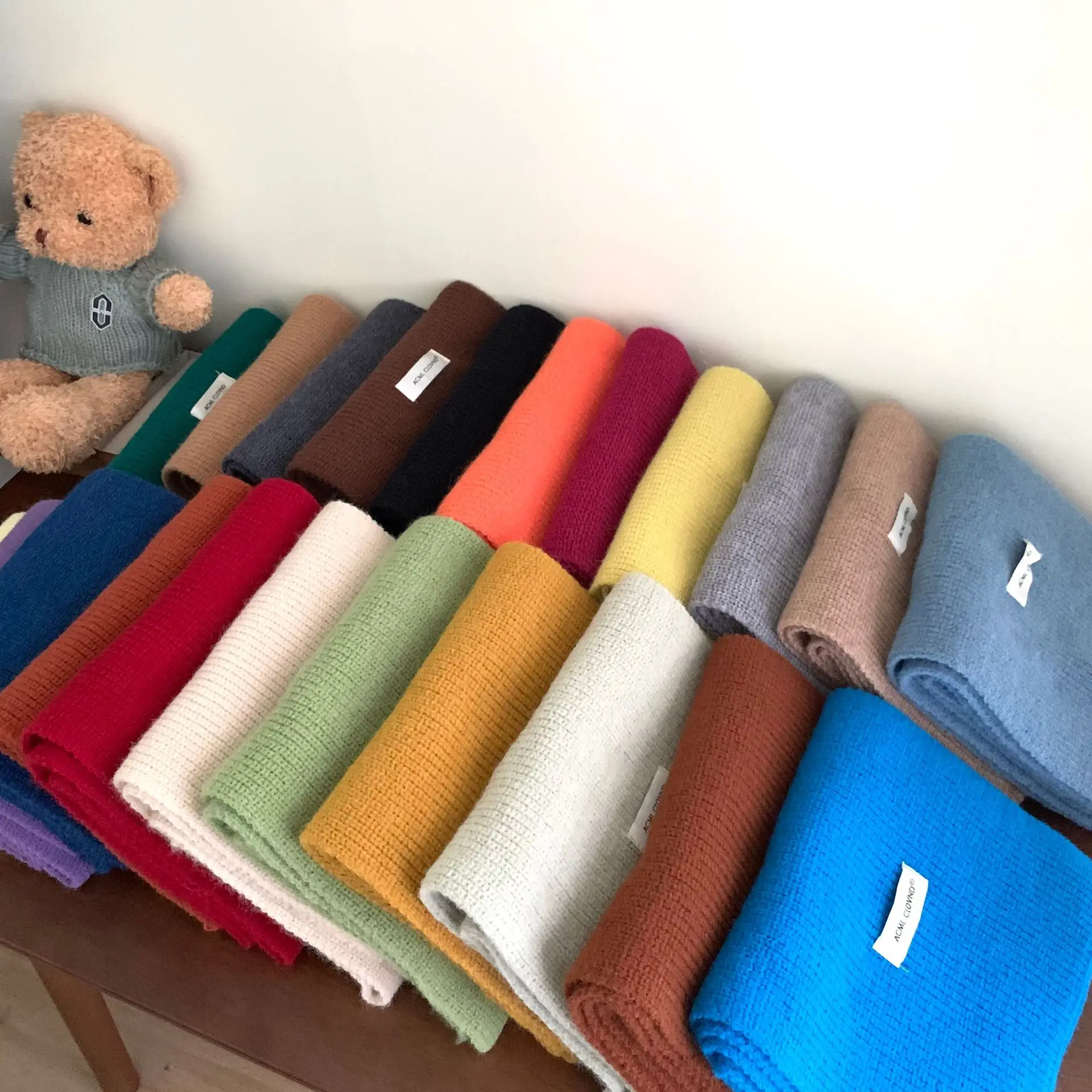 23-色ニットスカーフ女性と男性のための秋冬スカーフ-155-センチメートル無地クラシックロングスカーフカップルユニセックス