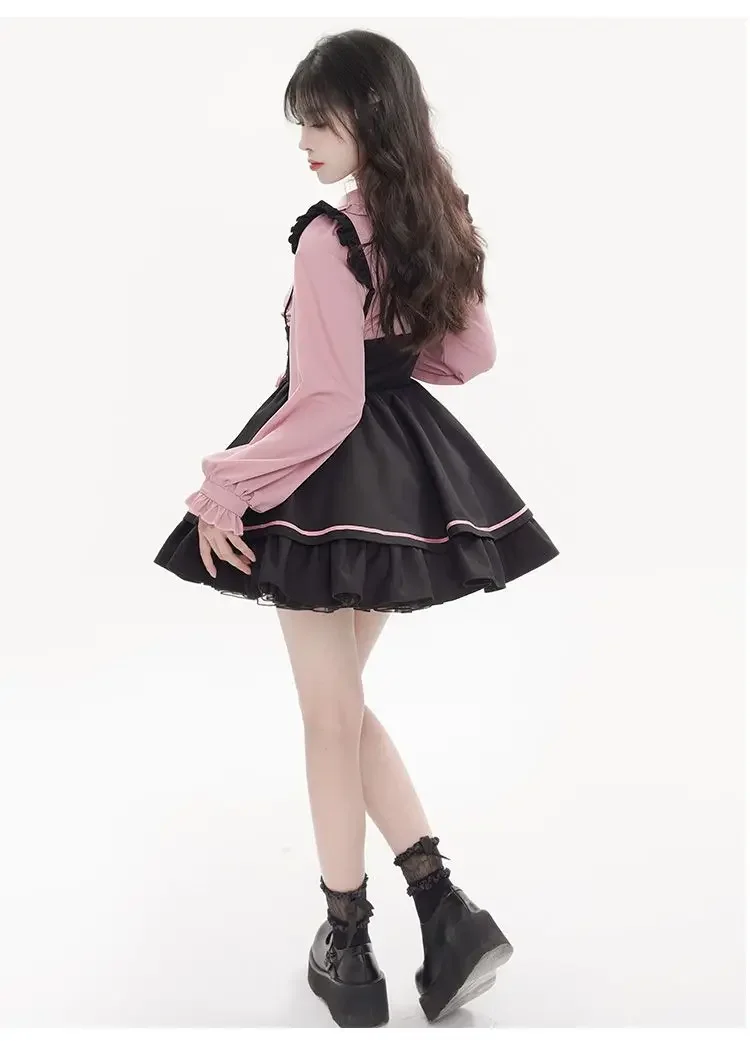 In Stock Jirai Kei Overall Dress Japanese Lolita Mine Style Pinafore Skirt Pink Kawaii y2k Kawaii Sweet Bow Girly Belt