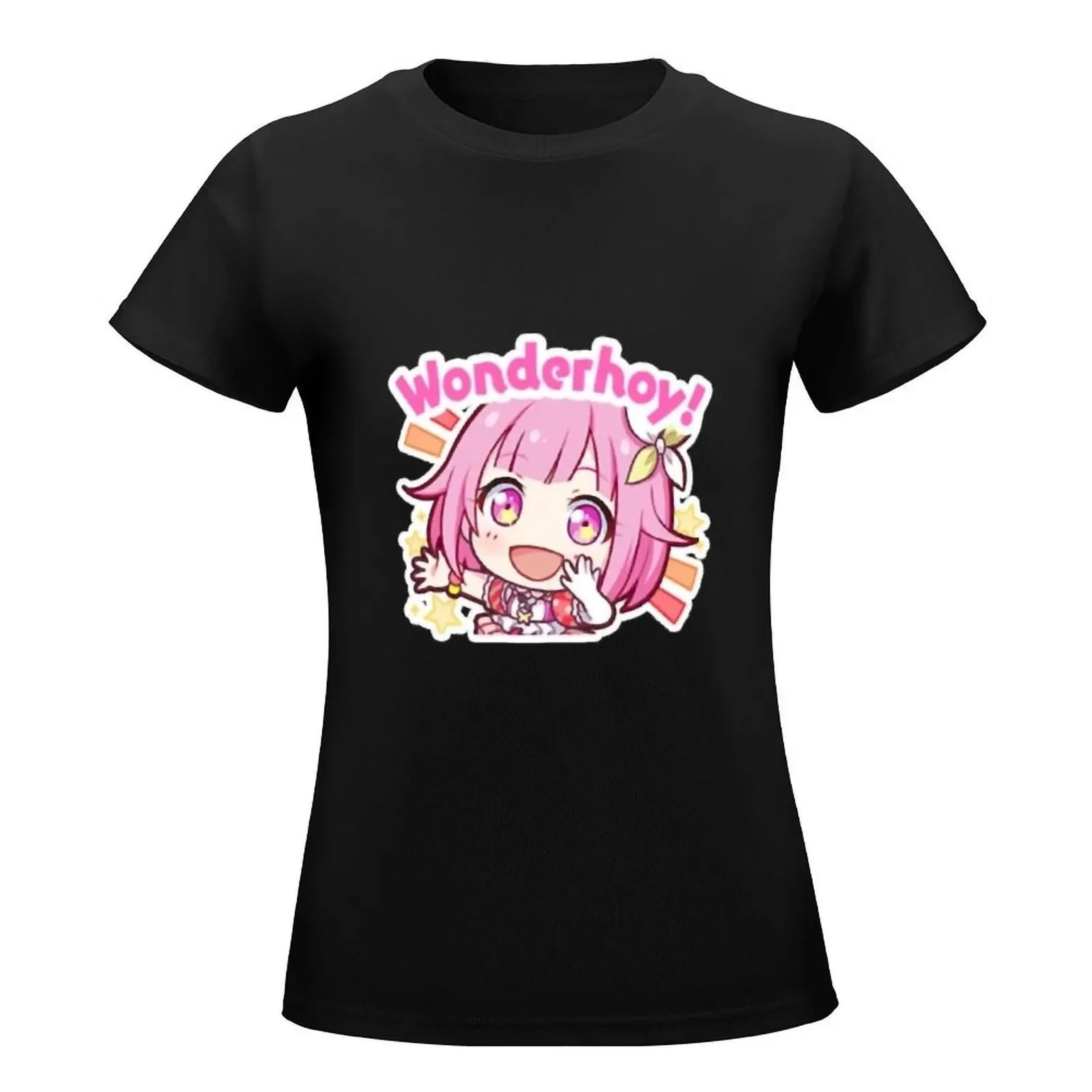 Project Sekai anime, Emu Otori wonderhoy stamp T-Shirt graphics summer top plus size tops black t-shirts for Women