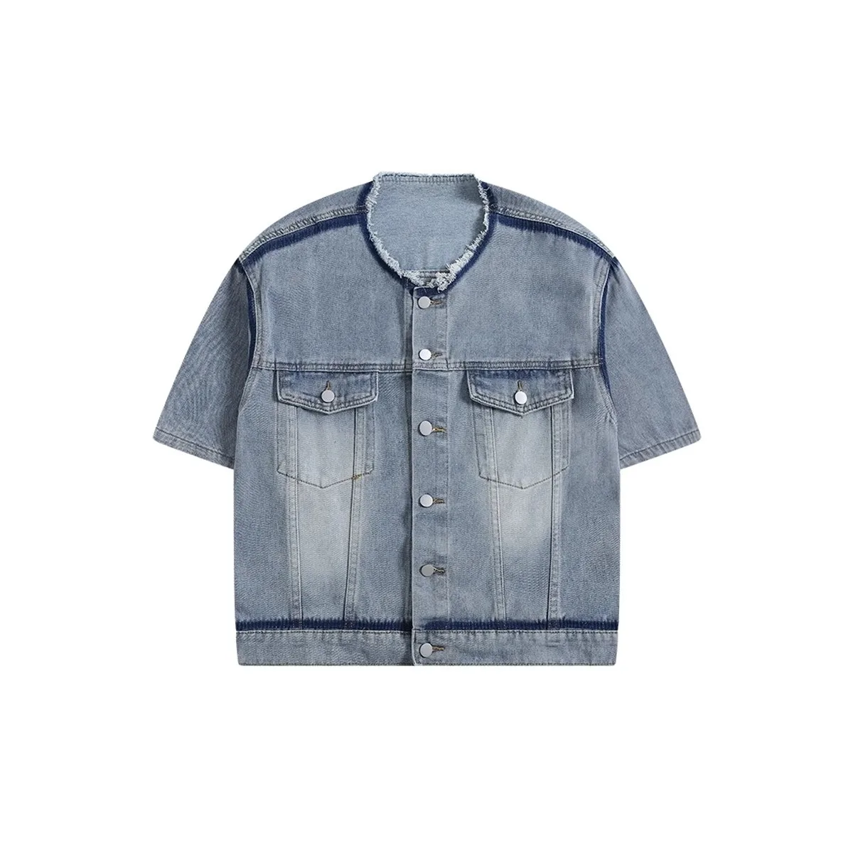 

Oulder Pad ort Sve Мужская джинсовая одежда без воротника в стиле хип-хоп American High Street Sle Весенняя верхняя одежда Модная