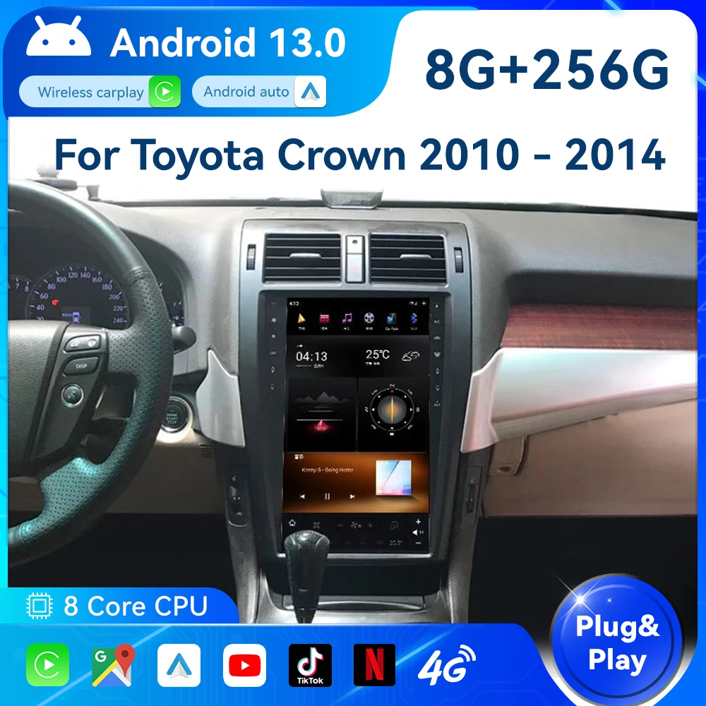 

Автомагнитола для Toyota Crown 13,6-2010, 2013 дюйма, Android 13, вертикальный экран, мультимедийный стерео-видеоплеер, GPS-навигатор