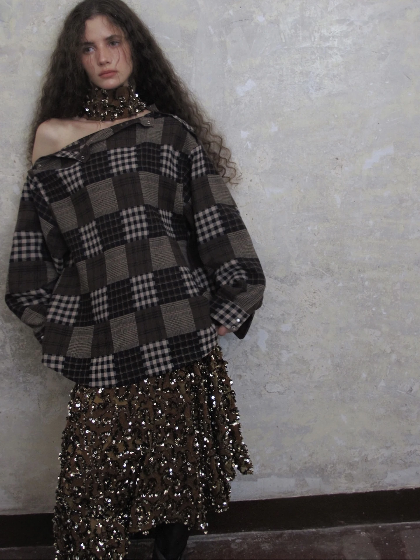 

Комплект женский Cariedo: осенне-зимняя новинка, винтажная геометрическая клетчатая юбка, широкие брюки, вышивка пайетками, шарф