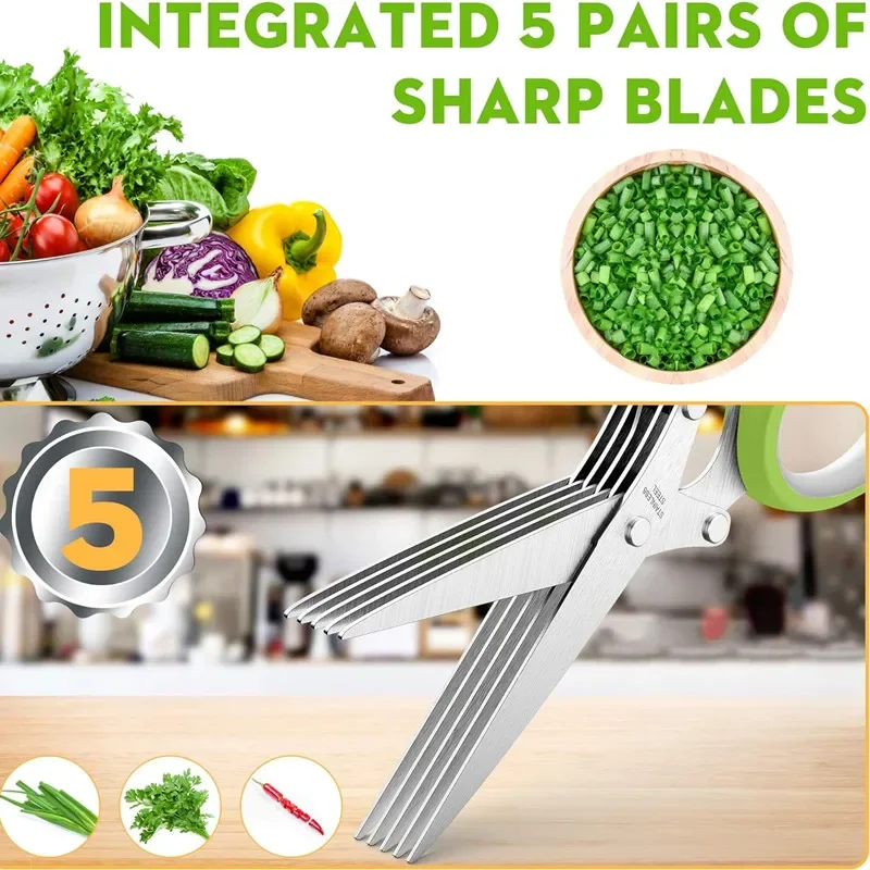 Multifunctional Muti Layers Stainless Steel Knives Multi-Layers KItchen Scissors Scallion Cutter Herb Laver Spices Cook Tool Cut