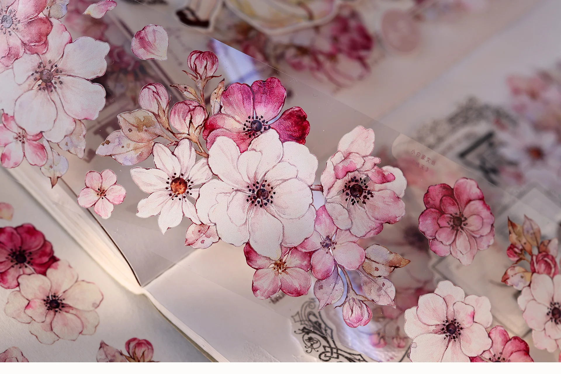 Taoyao Light Retro Pink and White Big Flower Washi PET Journal Sticker Goo Card Tape