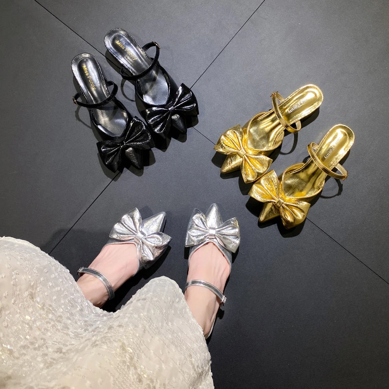 

2025 New Butterfly-knot Women Hot Selling Simple Fashion High Quality Simple and Elegant Slippers Sandals High Heel Ladies Shoe