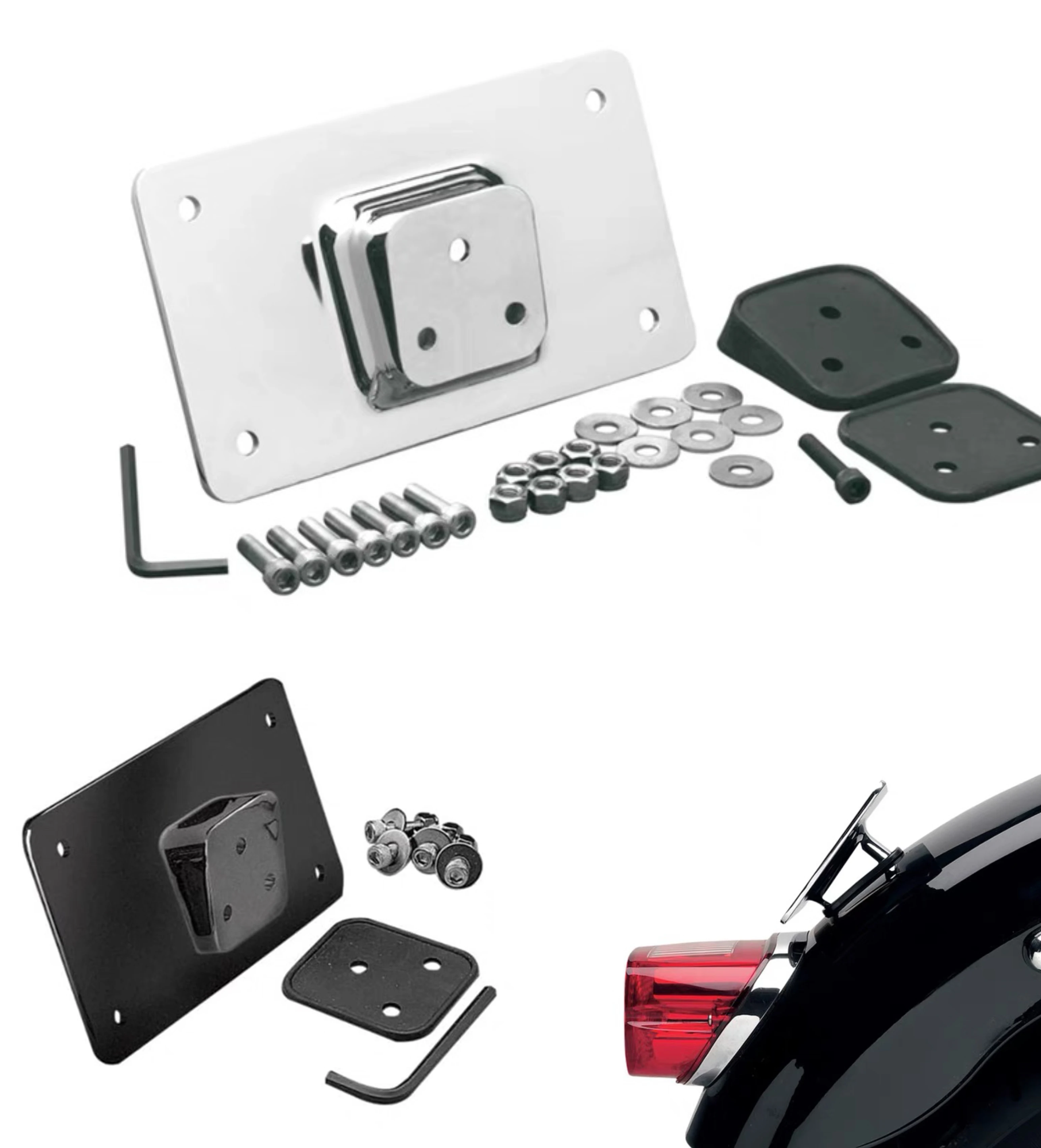 

Motorcycle Laydown License Plate Mounting Bracket For Harley Big Twins Sportster Dyna Softail 1973-2023 Steel Black/Chrome