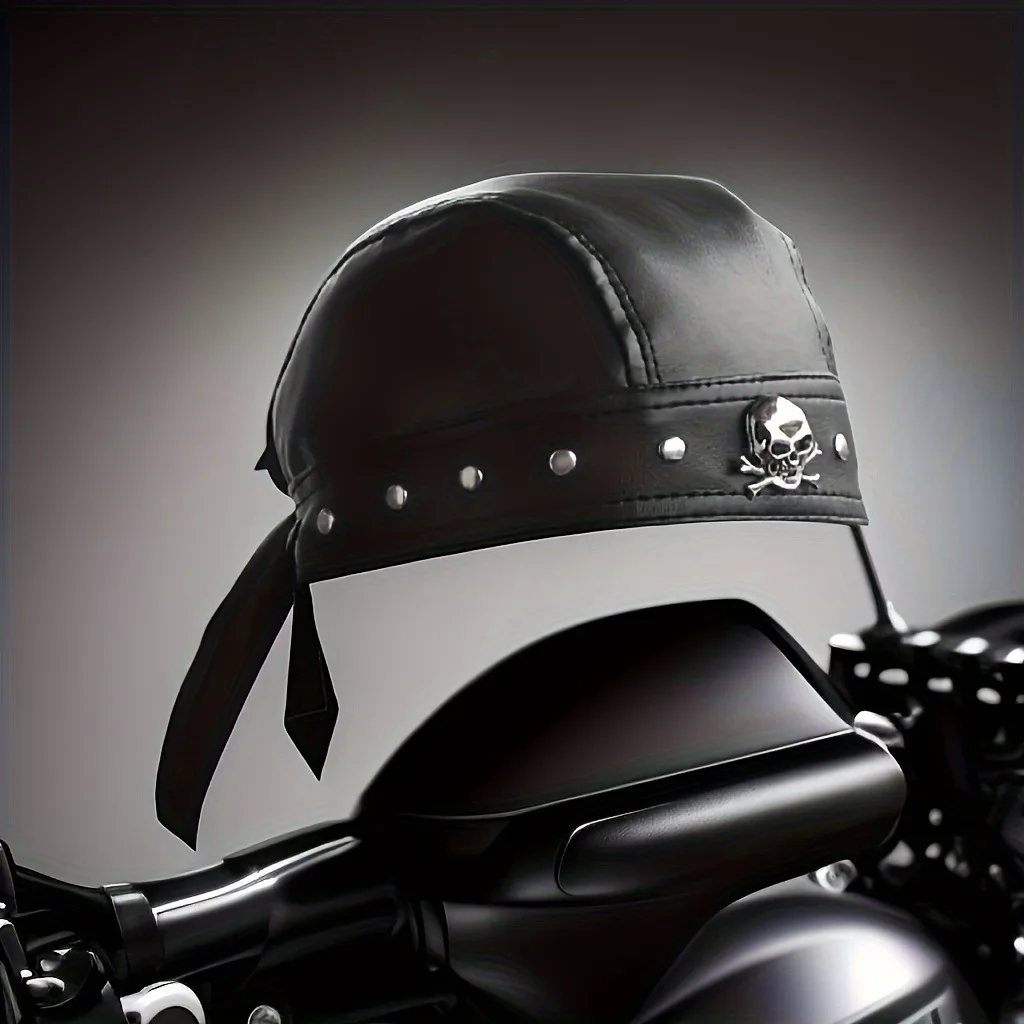 

Hip Hop Grunge Photo Props Skull Durag for Dating Photography Cabbie Headwear Rivet Studded Hat