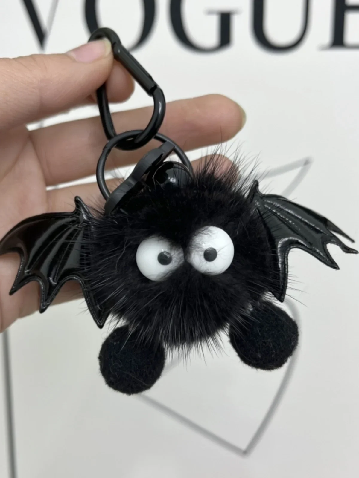 Real Mink Fur Keychains Cute Halloween Imitation Mink Hair Little Devil Bag Pendant Ins Plush Ball Monster Keychain Pendant