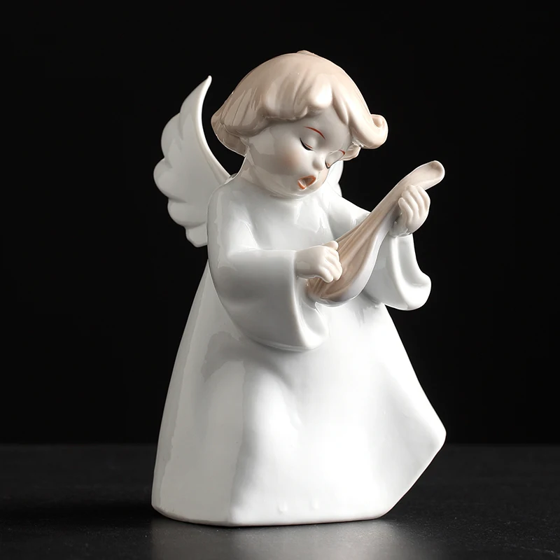 Porcelain Pretty Angel Figurine Ceramic Doll Statue Handmade Art Collectible Sculpture For Home Table Deco Birthday Wedding Gift