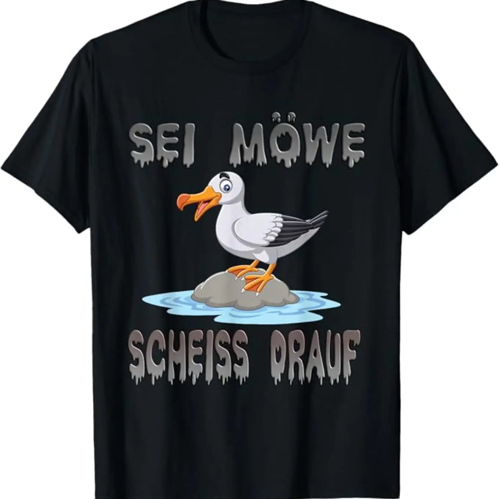 Sei Seagull Scheiss Drauf  T Shirt vintage Washed Slightly Comfortable graphic Breathable Casual Stretched homme