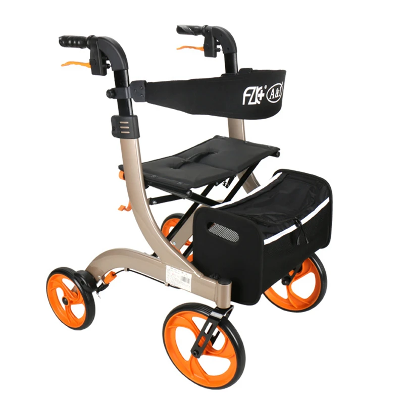 Aluminum alloy four-wheel shopping cart with foldable walking aid for elderly travelers