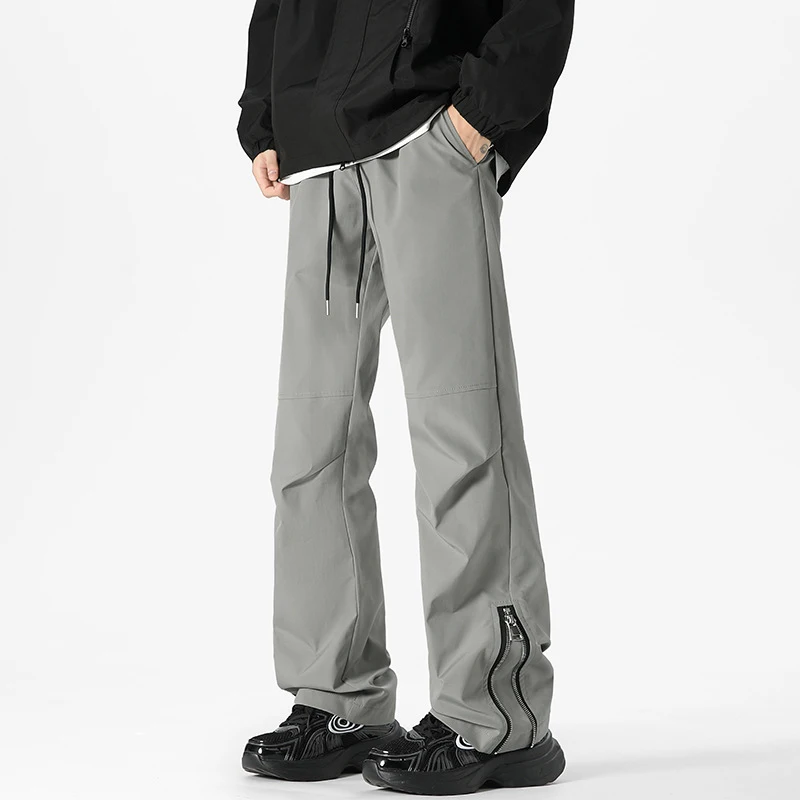 

Походные брюки на молнии в стиле панк для мужчин, весенне-осенние однотонные утягивающие уличные брюки, мужские спортивные брюки Y2K на шнурке