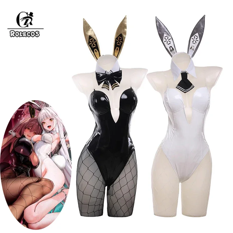 ROLECOS NIKKE Goddess of Victory Blanc Bunny Girl Costume Noir Bunny Suit Women Sexy Cosplay Suit White and Black Jumpsuits